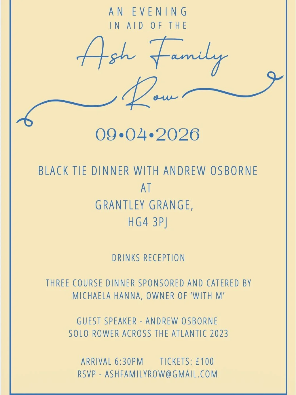 Please join me for a fundraising black tie dinner on April 9th 2026 #ashfamilyrow #suicideandco #worldstoughestrow #atlanticocean🌊