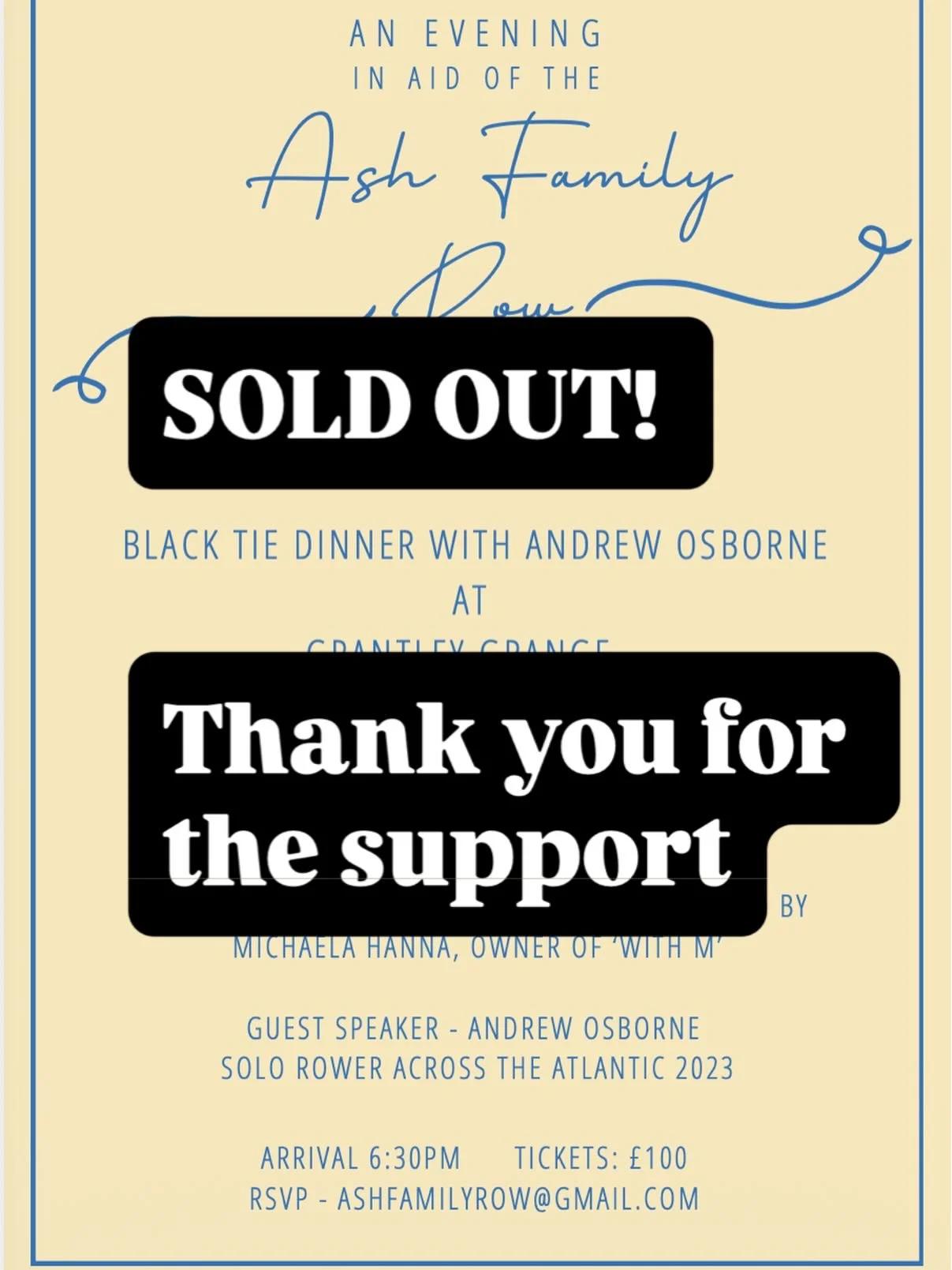This dinner event is SOLD OUT!!! Thank you so much to everyone who has bought a ticket. We couldn&rsquo;t be more appreciative. It will be a MEGA evening. 

#soldout #ashfamilyrow #rowforrobert #fundraiser