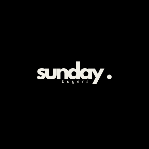 Black background with white text reading 'sunday.' and smaller text below that says 'buyers'.