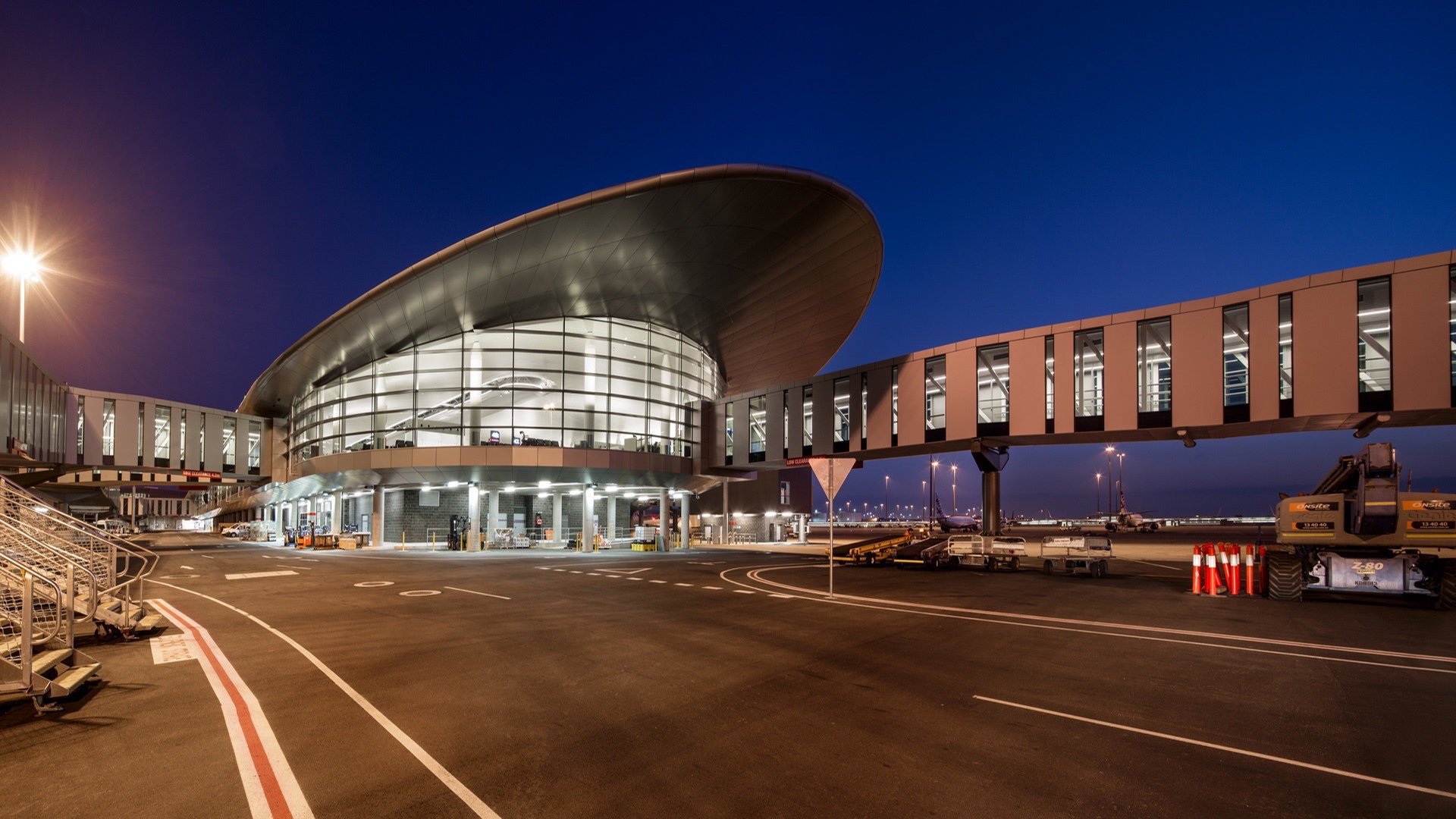 Perth airport's new train station by night.