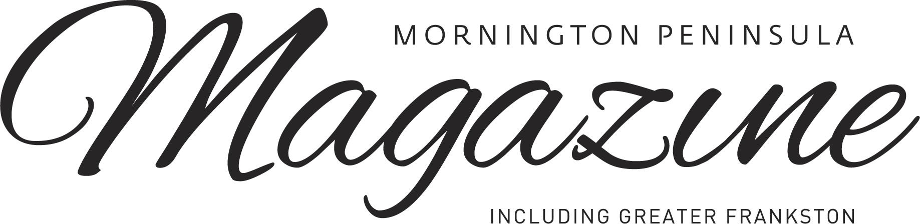 Logo for Mornington Peninsula Mazaic featuring stylized black script text with additional smaller uppercase text