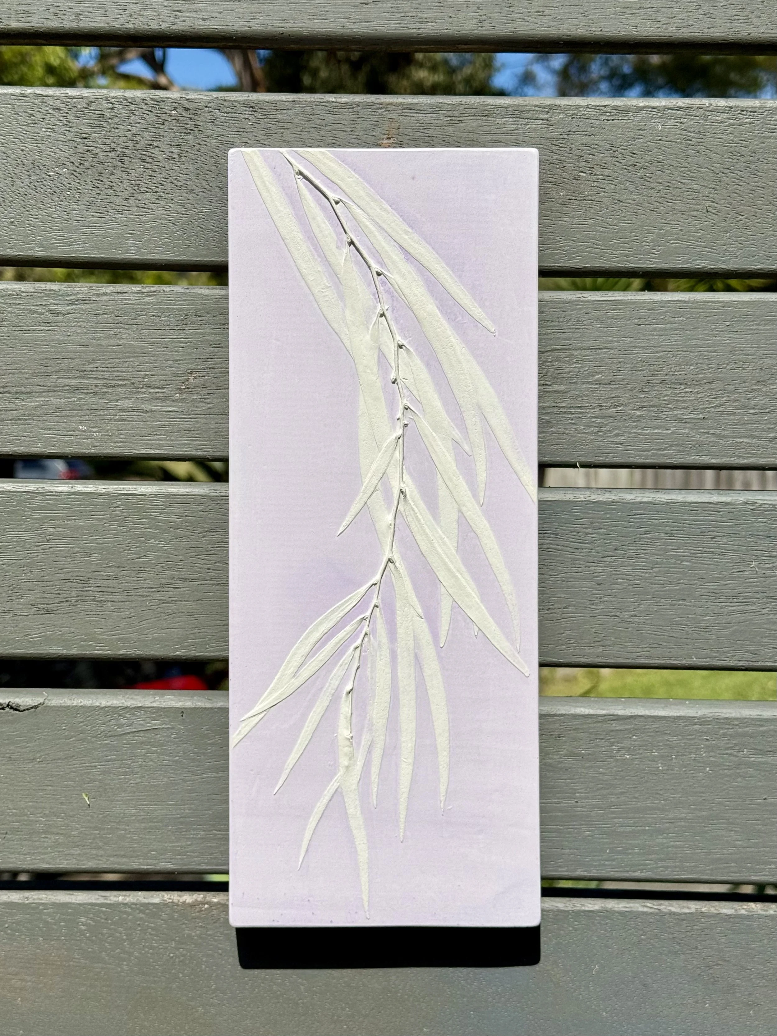 Wattle/Mimosa in white and light purple Wedgwood