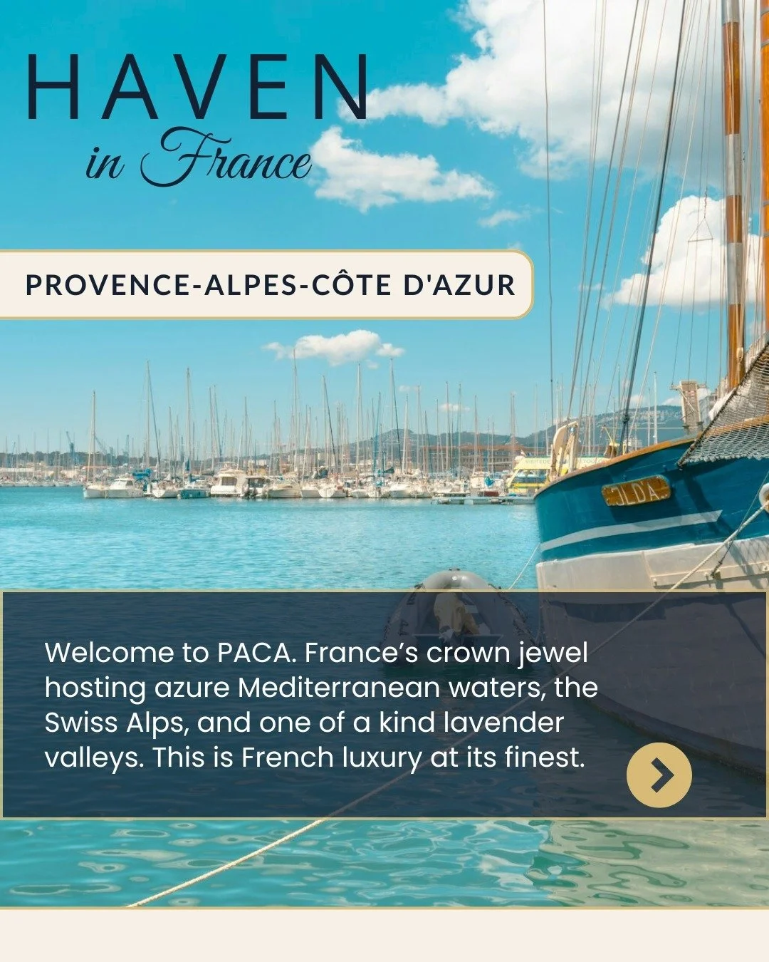 𝗣𝗿𝗼𝘃𝗲𝗻𝗰𝗲-𝗔𝗹𝗽𝗲𝘀-𝗖&ocirc;𝘁𝗲 𝗱'𝗔𝘇𝘂𝗿 (PACA) delivers everything you've seen in magazines. Lavender fields, azure Mediterranean waters, Alpine ski resorts, and yes the iconic French Riviera.

This is Southern France's most internation