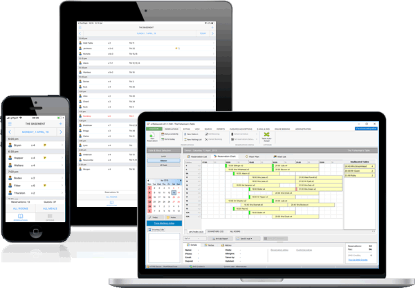 Screenshots of a mobile phone, tablet, and laptop displaying various calendar, scheduling, and email management interfaces.
