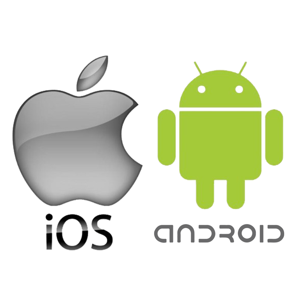 Illustration of the Apple logo and the Android robot with the word "iOS" at the bottom, representing mobile operating systems.