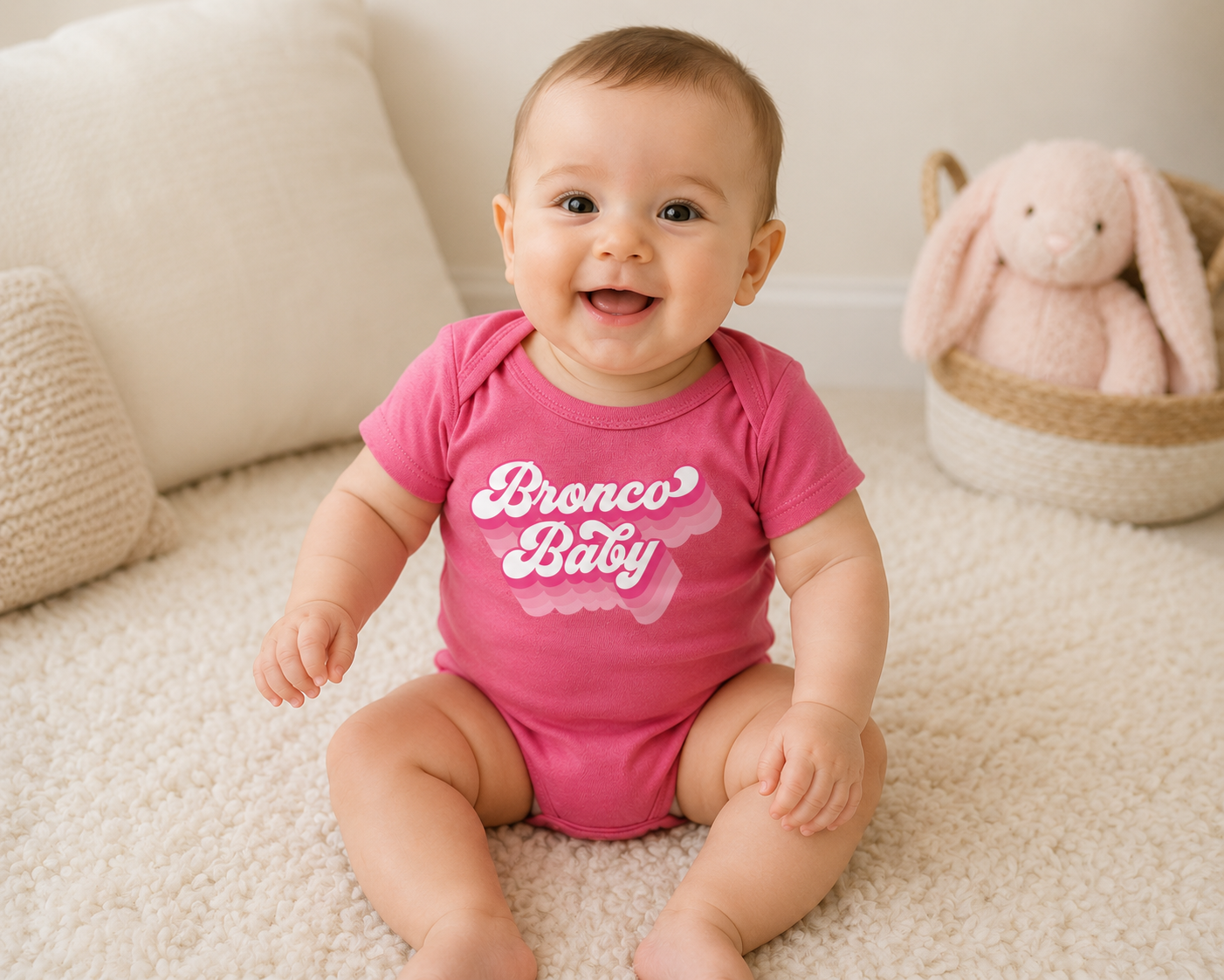 Bronco Baby Onesie Retro Script | Raspberry Pink