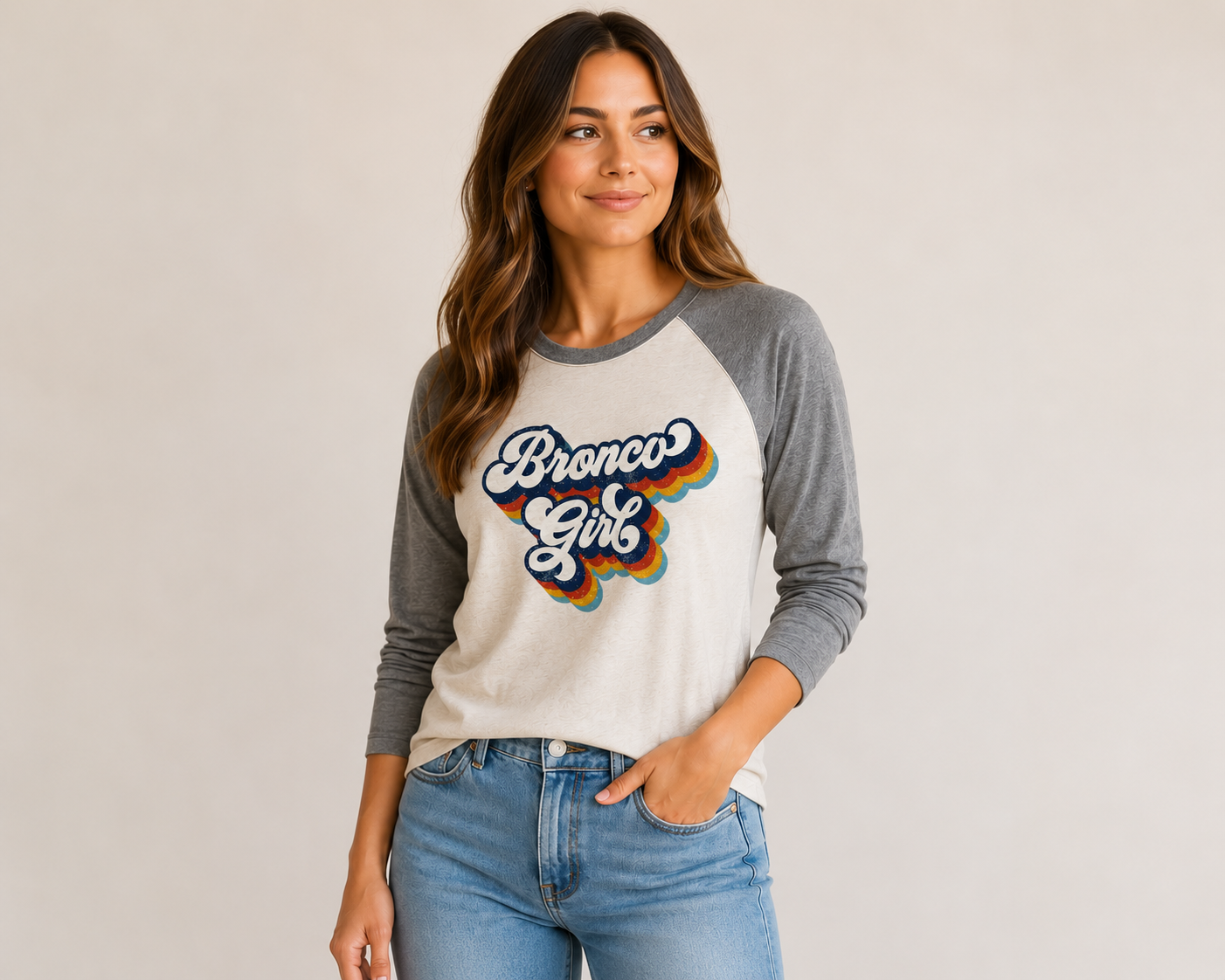 Bronco Girl Retro Script Triblend Raglan Shirt | Next Level 6051 | Heather Grey