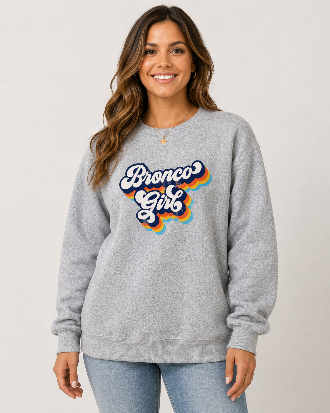 Bronco Girl Retro Script Crewneck Sweatshirt | Unisex Heavy Blend Fleece | Gildan