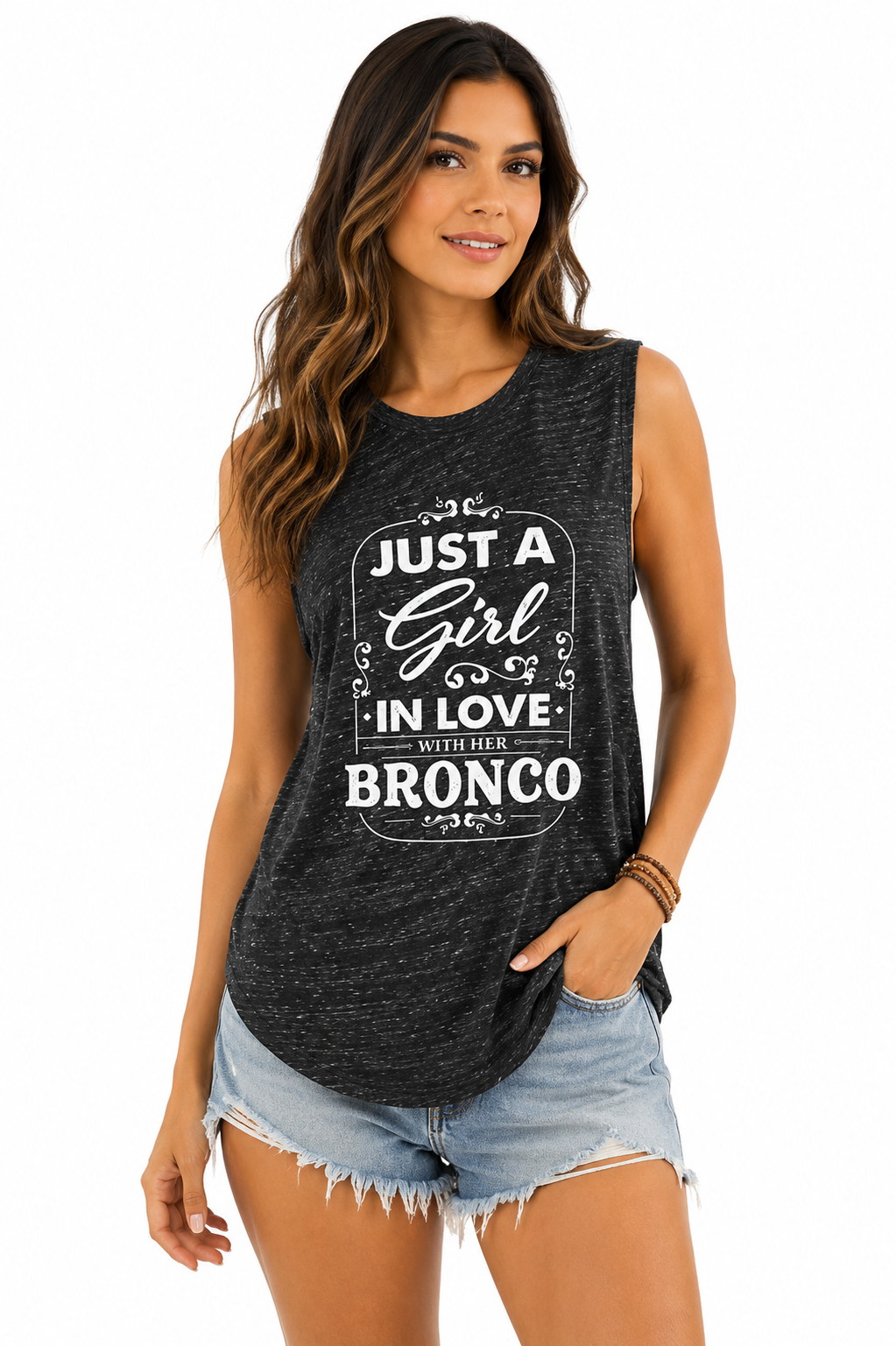 Just a Girl in Love with Her Bronco Flowy Scoop Tank | Bella + Canvas 8803