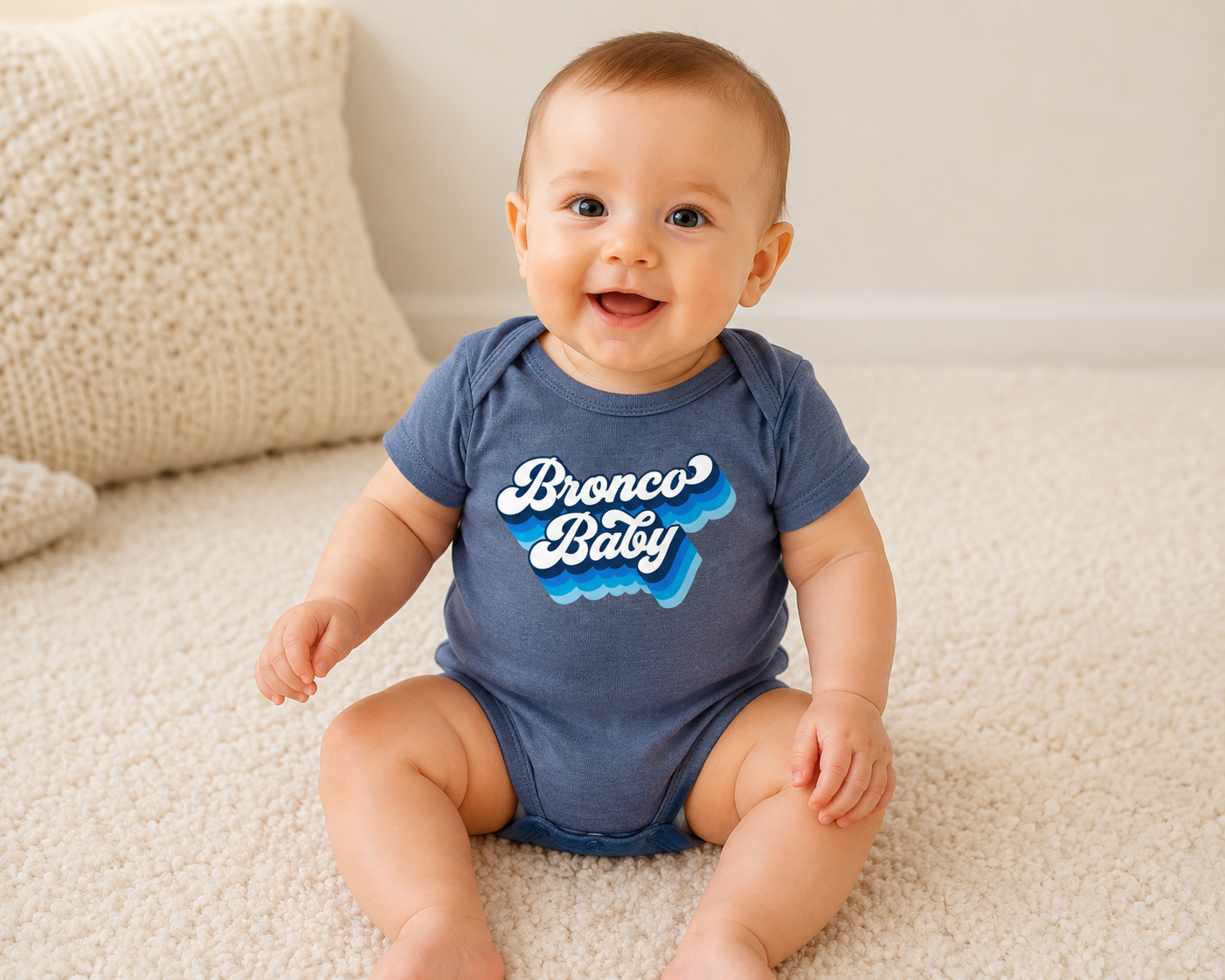 Bronco Baby Onesie Retro Script | Indigo Blue | PRESALE