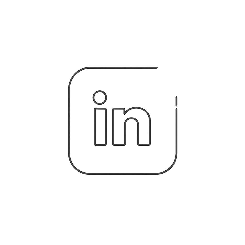LinkedIn logo with a thin, black outline on a white background.