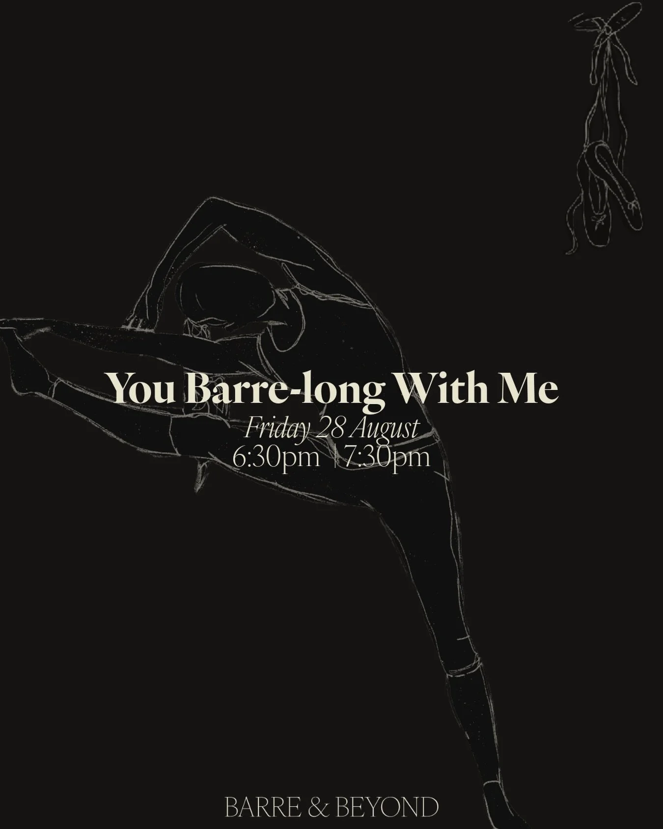 TAYLOR SWIFFT BARRE 💜

Final spaces remaining for Taylor Swift Barre this Friday evening 🧑🏻&zwj;🩰

🪩 You Barre-long With Me
🪩 Friday 28 August
🪩 6:30pm &amp; 7:30pm

Bring a bestie or join your fellow #swifties - we&rsquo;ll see you there 💜

