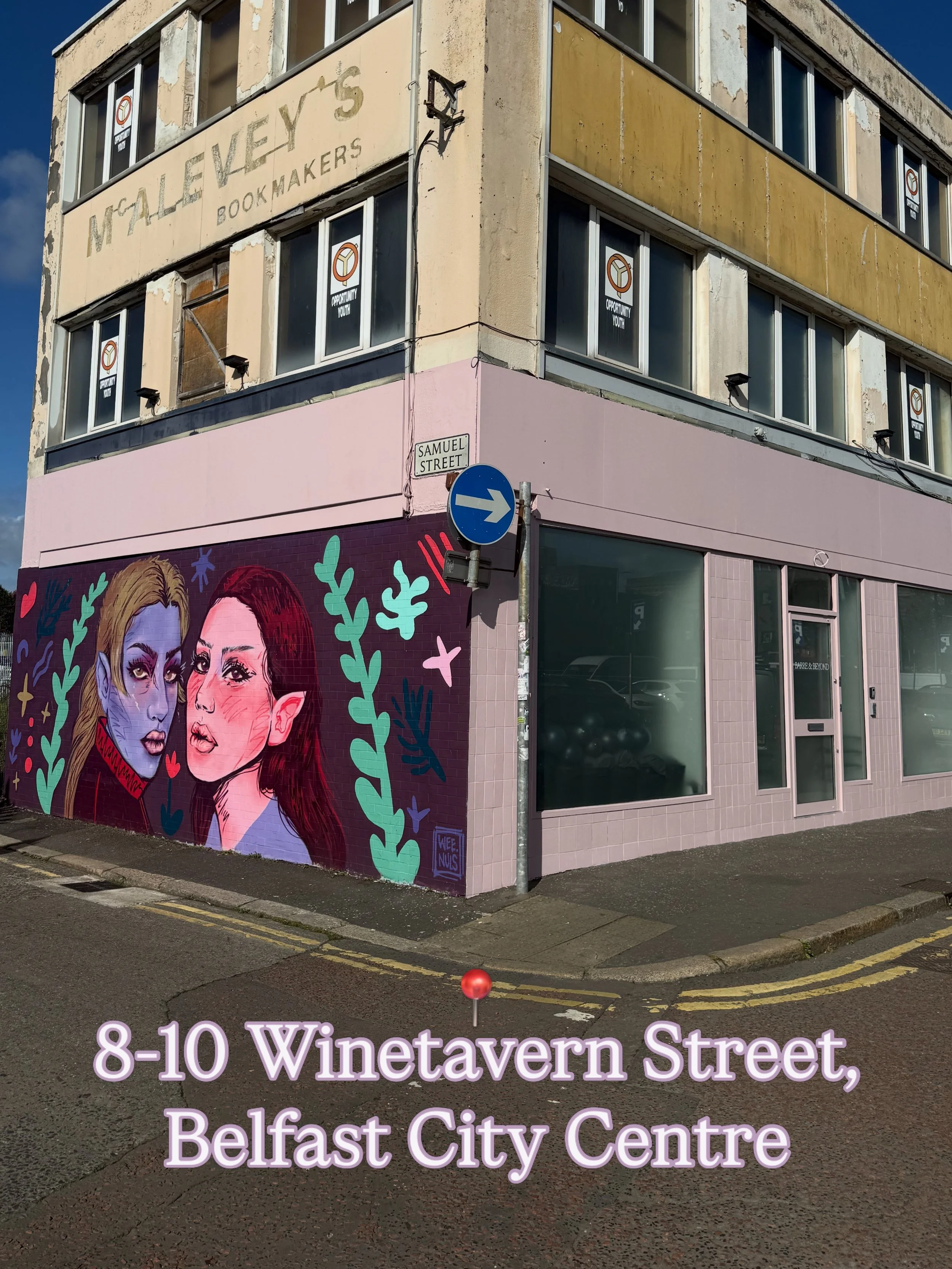 Our lil corner is officially dressed up 🎀

If you&rsquo;ve ever walked past us before, you definitely won&rsquo;t now!!! Come say hi, we&rsquo;ll be the pink one 😉 

📍 8-10 Winetavern Street, Belfast City Centre

Mural magic by @wee.nuls 🎨

#belf