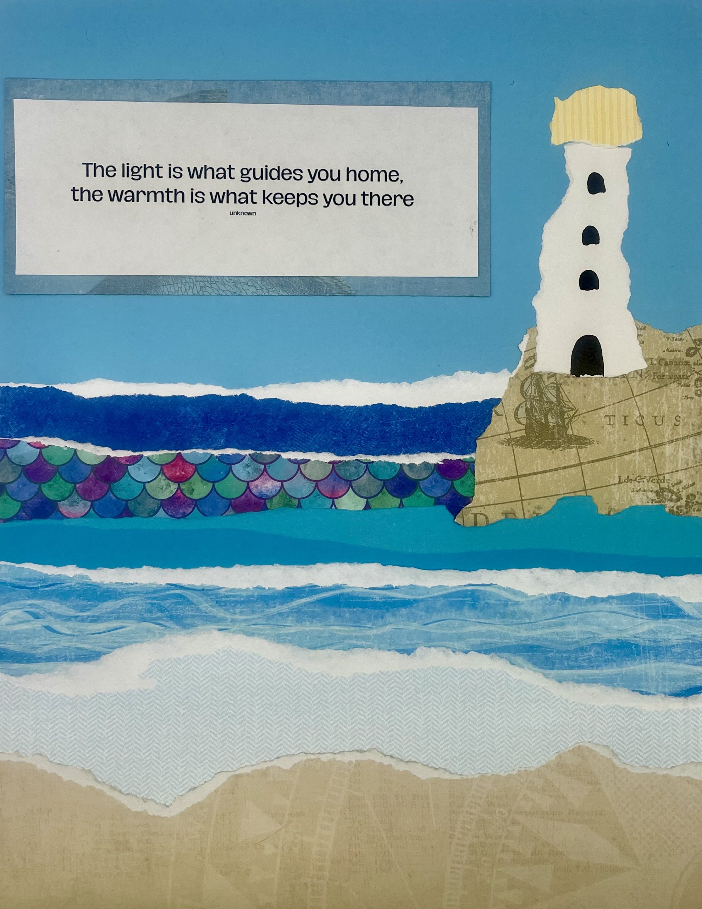 Torn Paper Lighthouse Collage