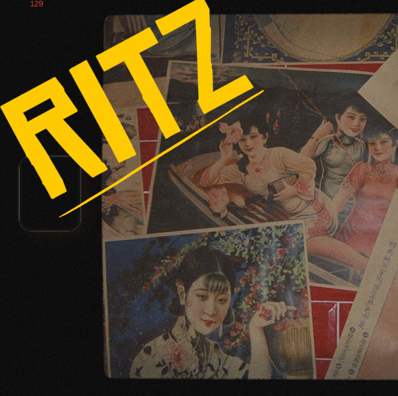 Montage de photos de femmes en vêtements traditionnels asiatiques avec le texte "RITZ" en jaune en diagonale.
