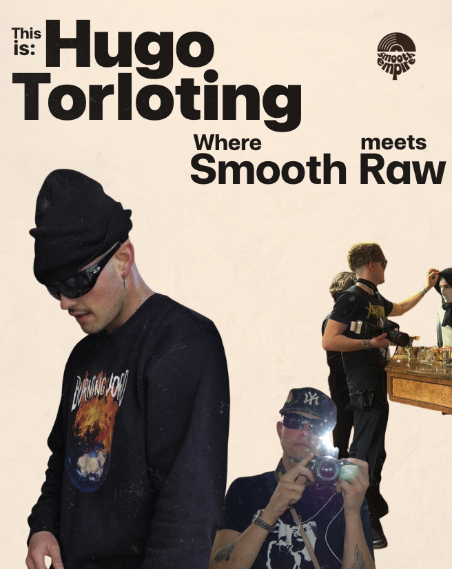 Affiche promotionnelle pour Hugh Torloting, présentant des images de personnes portant des vêtements streetwear, avec un logo 'smooth' en haut.