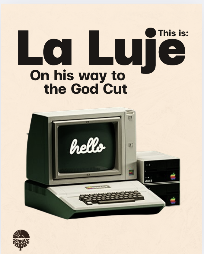 Une image vintage d'un ordinateur avec un écran, un clavier et deux disques durs, avec un fond pâle et du texte en français et anglais.