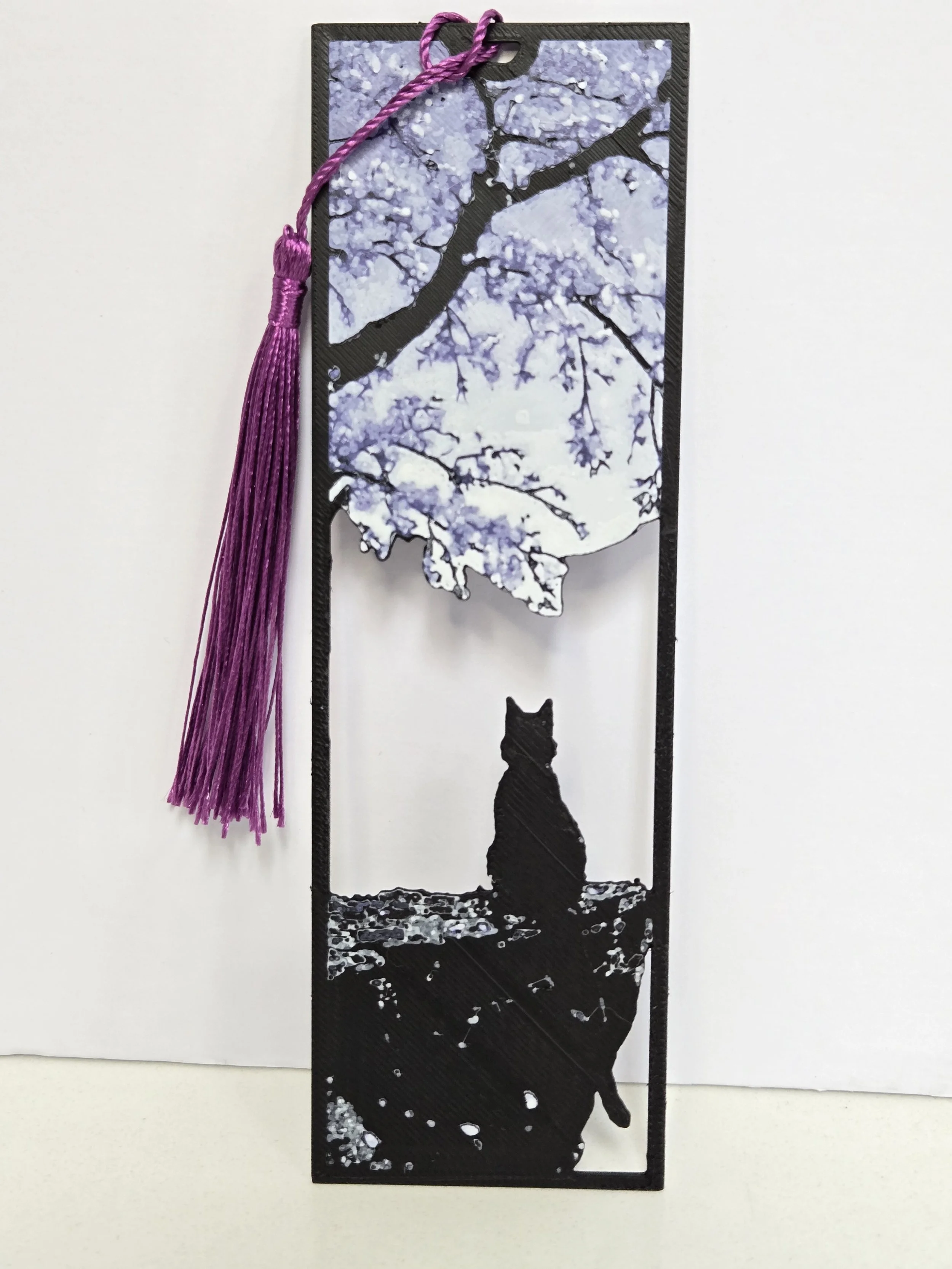 Cat and Cherry Blossom Framed Bookmark