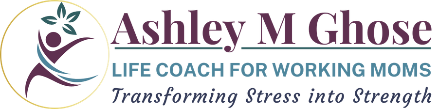 Logo for Ashley McChose, Life Coach for Working Moms, with a stylized figure and a tree in a circle on the left and the text on the right. This shows the company leaving a positive review for small business marketing services.