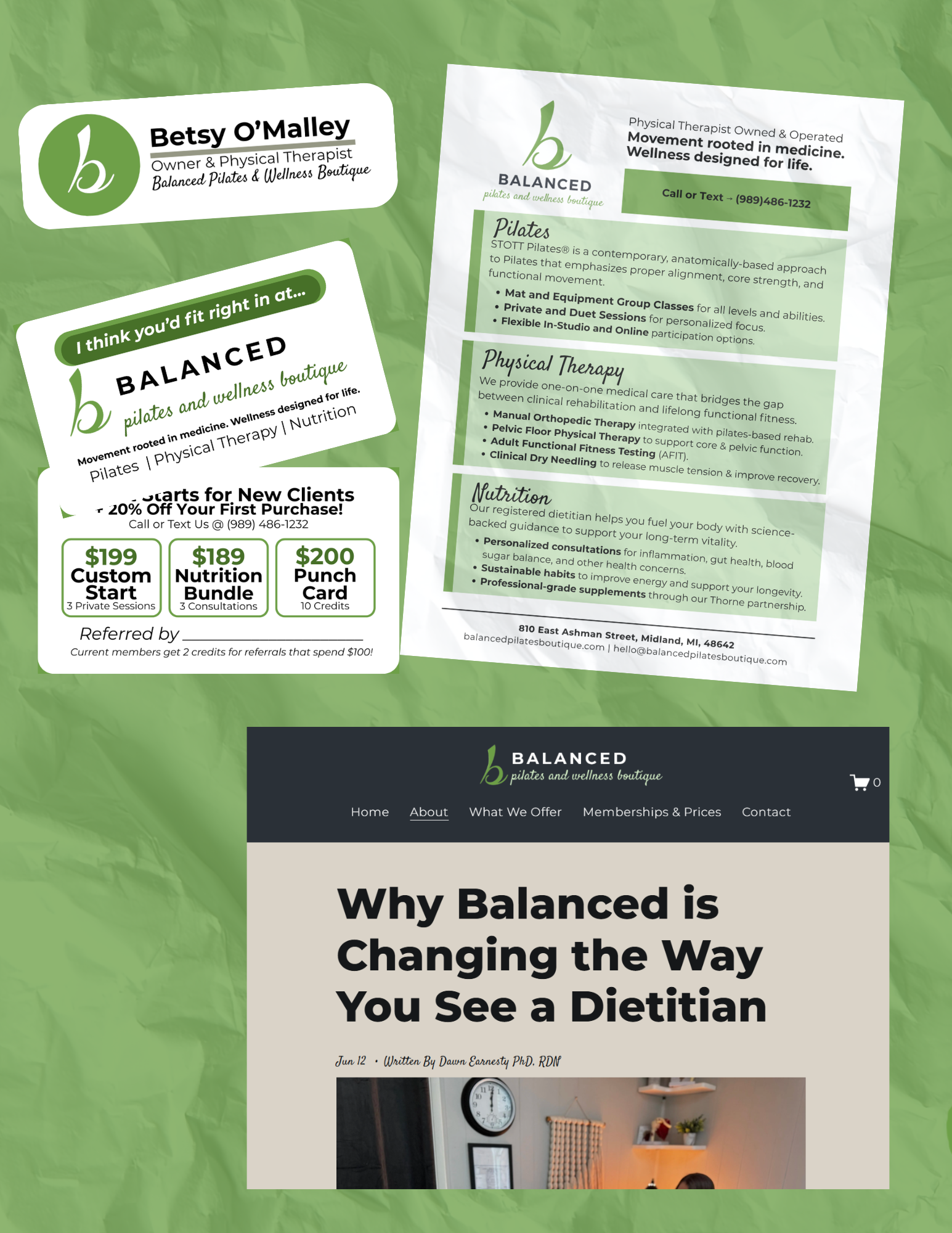 Website graphic design and professional blog making services by Made Up Media for Balanced Pilates and Wellness Boutique.