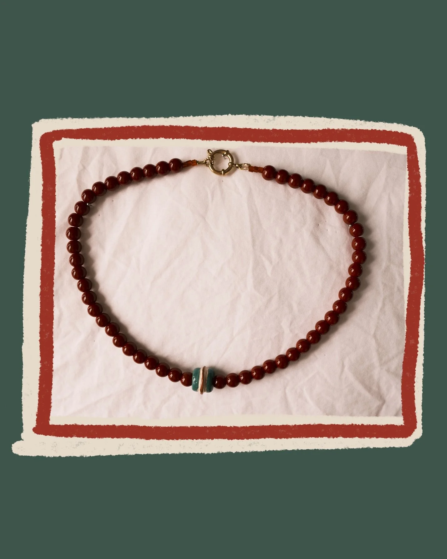 Collier perle rayée verte