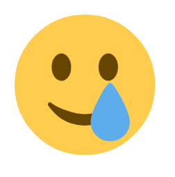Smiley face emoji with a tear drop, smiling.