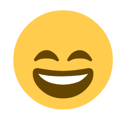 Smiling yellow emoji with big eyes and a wide, open mouth showing teeth.