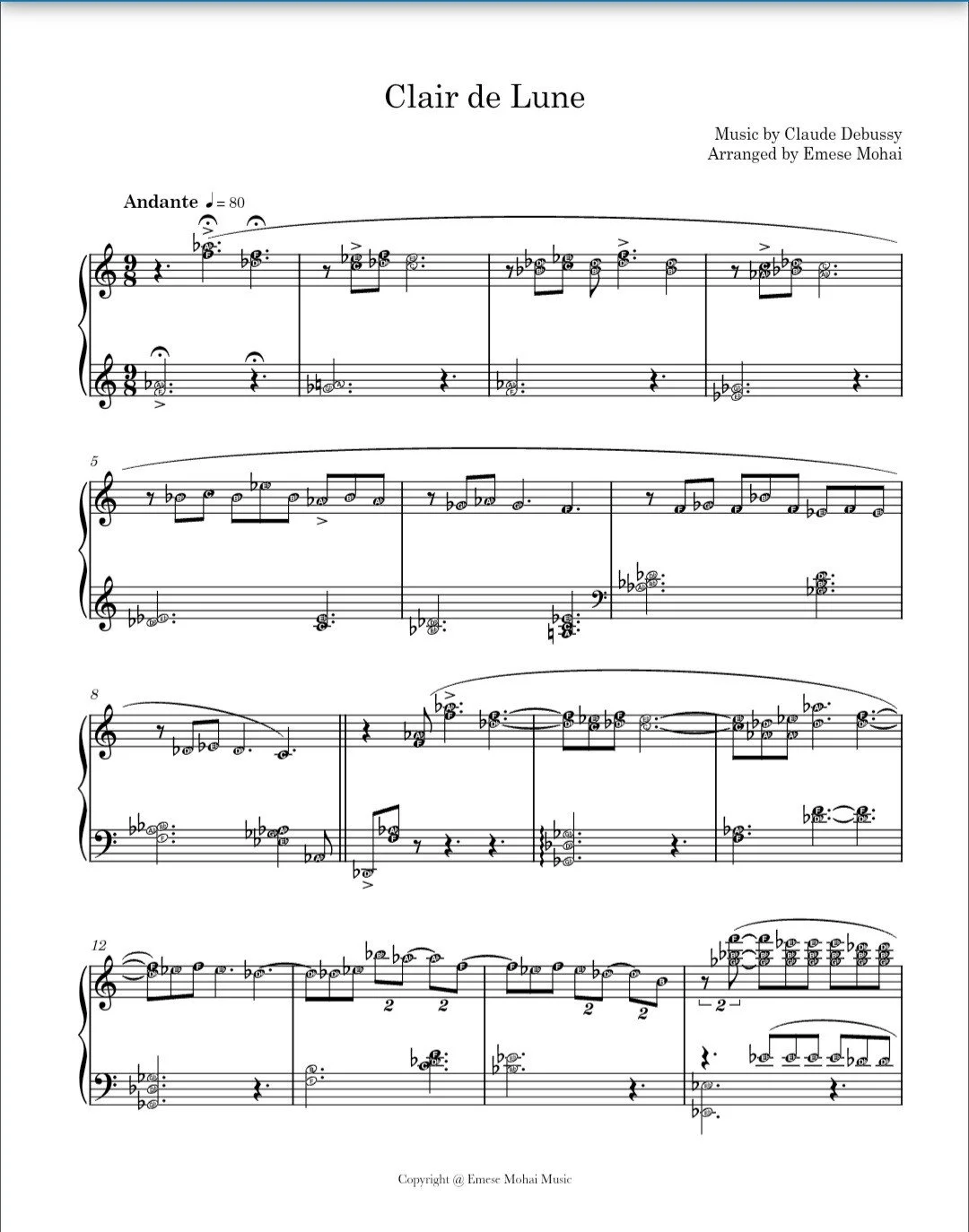 CLAIR DE LUNE- CLAUDE DEBUSSY- EASY PIANO SOLO ARRANGEMENT BY EMESE MOHAI