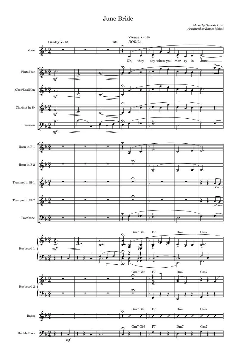 EMESE MOHAI COLLECTION- JUNE BRIDE FULL ENSEMBLE ARRANGED SHEET MUSIC