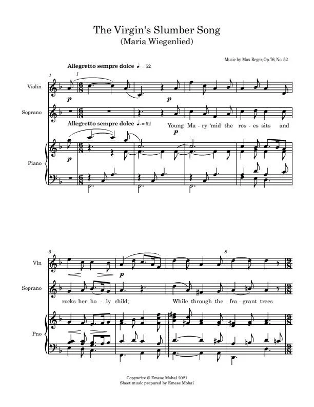 EMESE MOHAI COLLECTION- THE VIRGIN'S SLUMBER SONG VOCAL SHEET MUSIC
