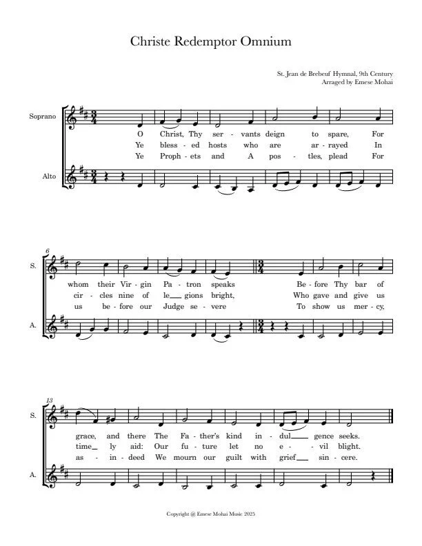 EMESE MOHAI COLLECTION- CHRISTE REDEMPTOR OMNIUM- SOPRAN-ALT VOICE SHEET