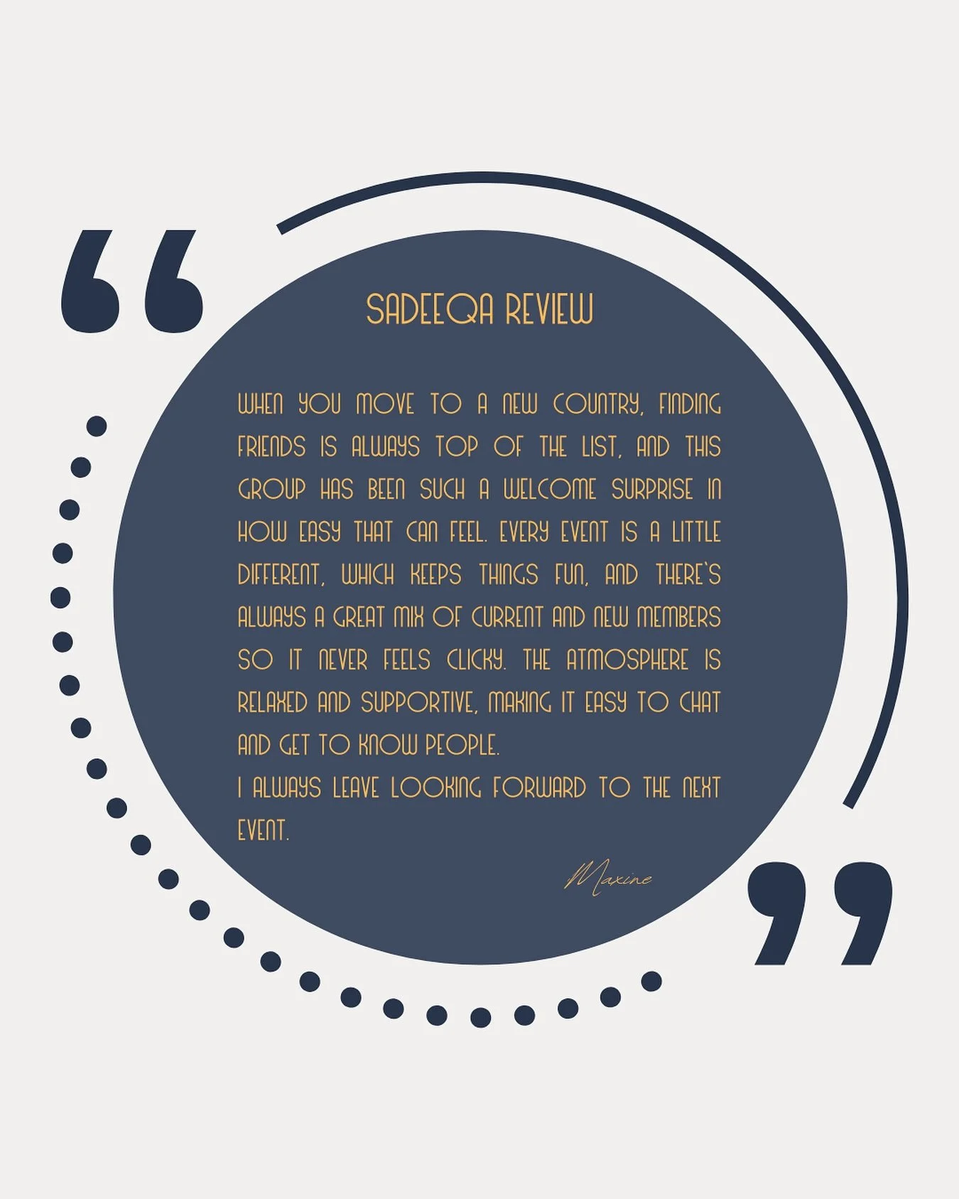 Hearing words like this means everything 💛

Sadeeqa was created to make finding real connection in Dubai feel a little easier and seeing women leave each event smiling, relaxed, and already looking forward to the next one is exactly why I do it 🙌🏼