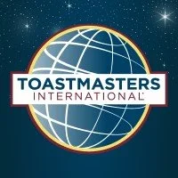 Logo of Toastmasters International featuring a globe with grid lines and the organization's name.