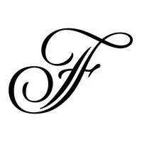 Elegant black cursive letter 'F' on a white background