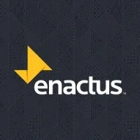 Enactus logo with a yellow arrow and text on a dark background
