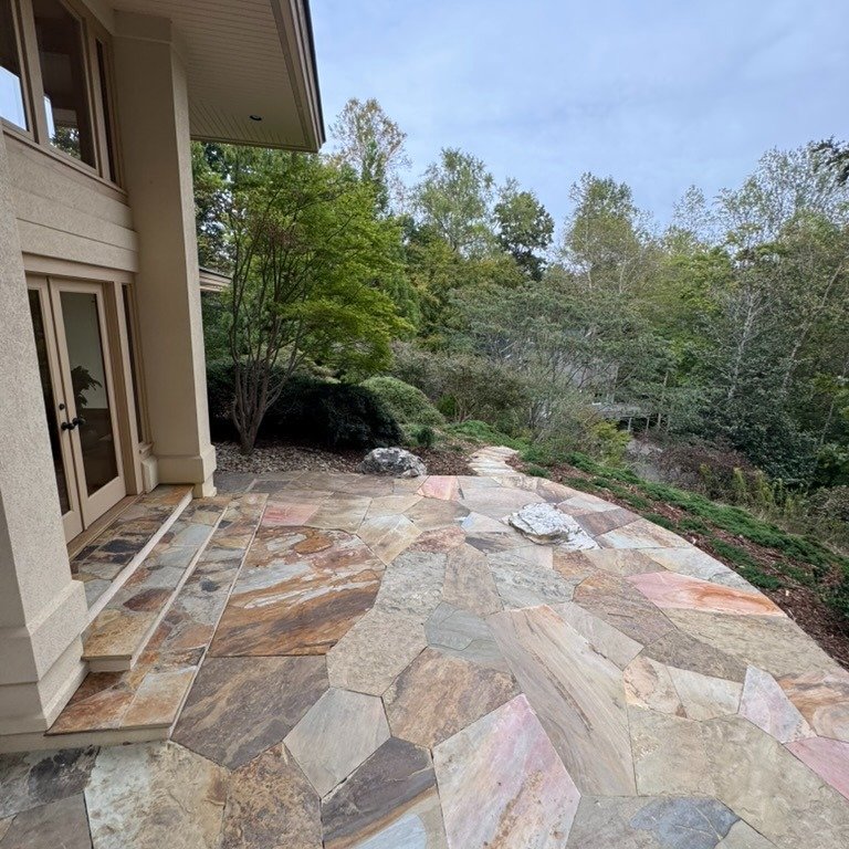 Scroll to see before pics! This patio was Stonefruit's best project of 2025&mdash;converting a difficult-to-use hilltop to a sunny patio. 

Stonefruit Construction Co. is here for crumbling wall overhauls, fresh pathway builds, outdoor gathering-spac