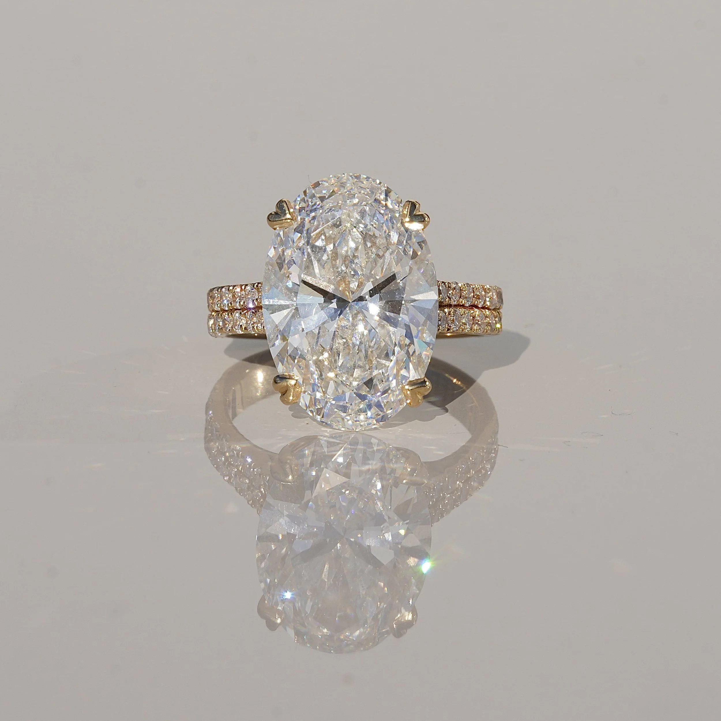 8ct Oval Diamond Ring in Yellow Gold (Pavé Shoulders)