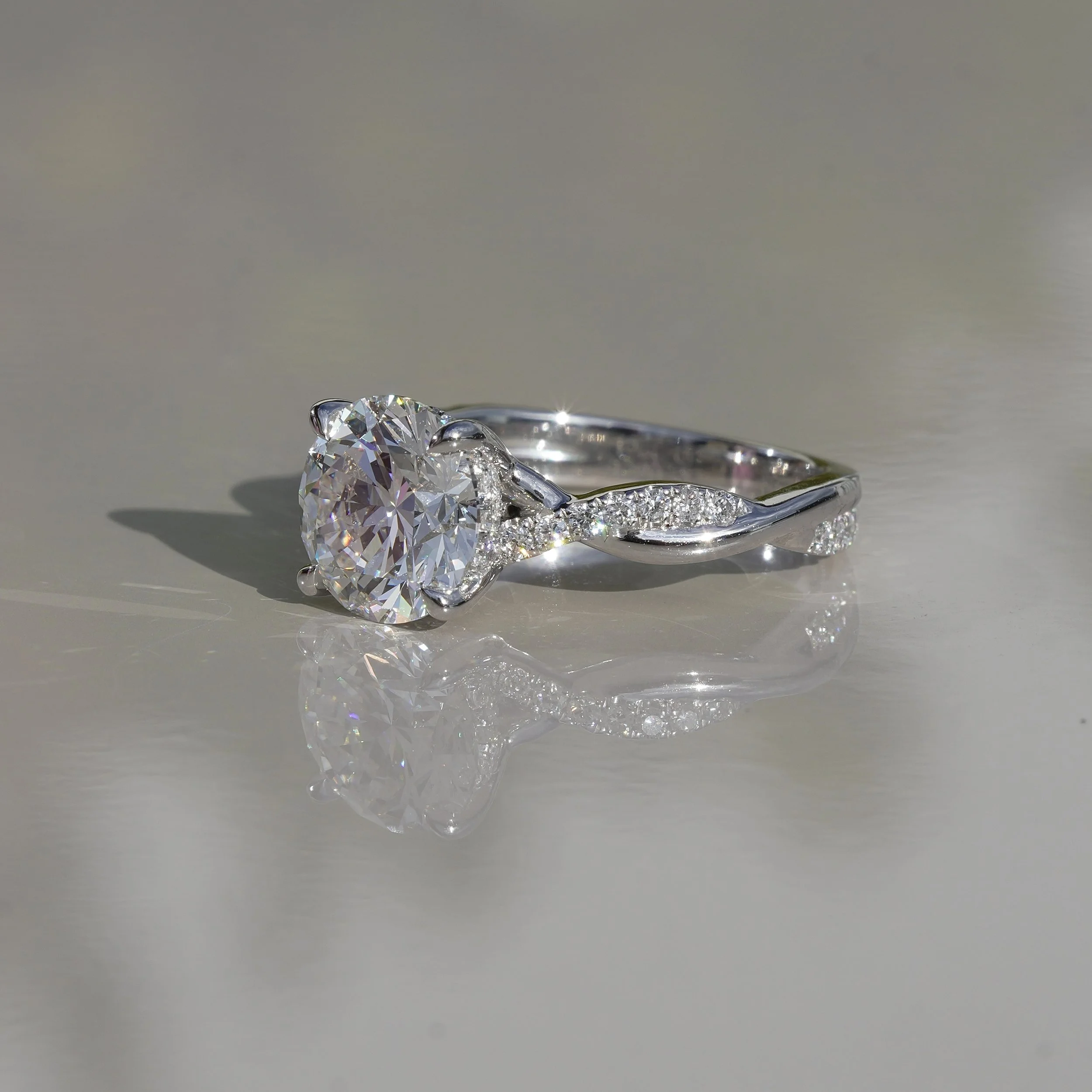 2ct Round Brilliant Diamond Twist  Band Ring in Platinum –Angeled View | Eighty8Diamonds