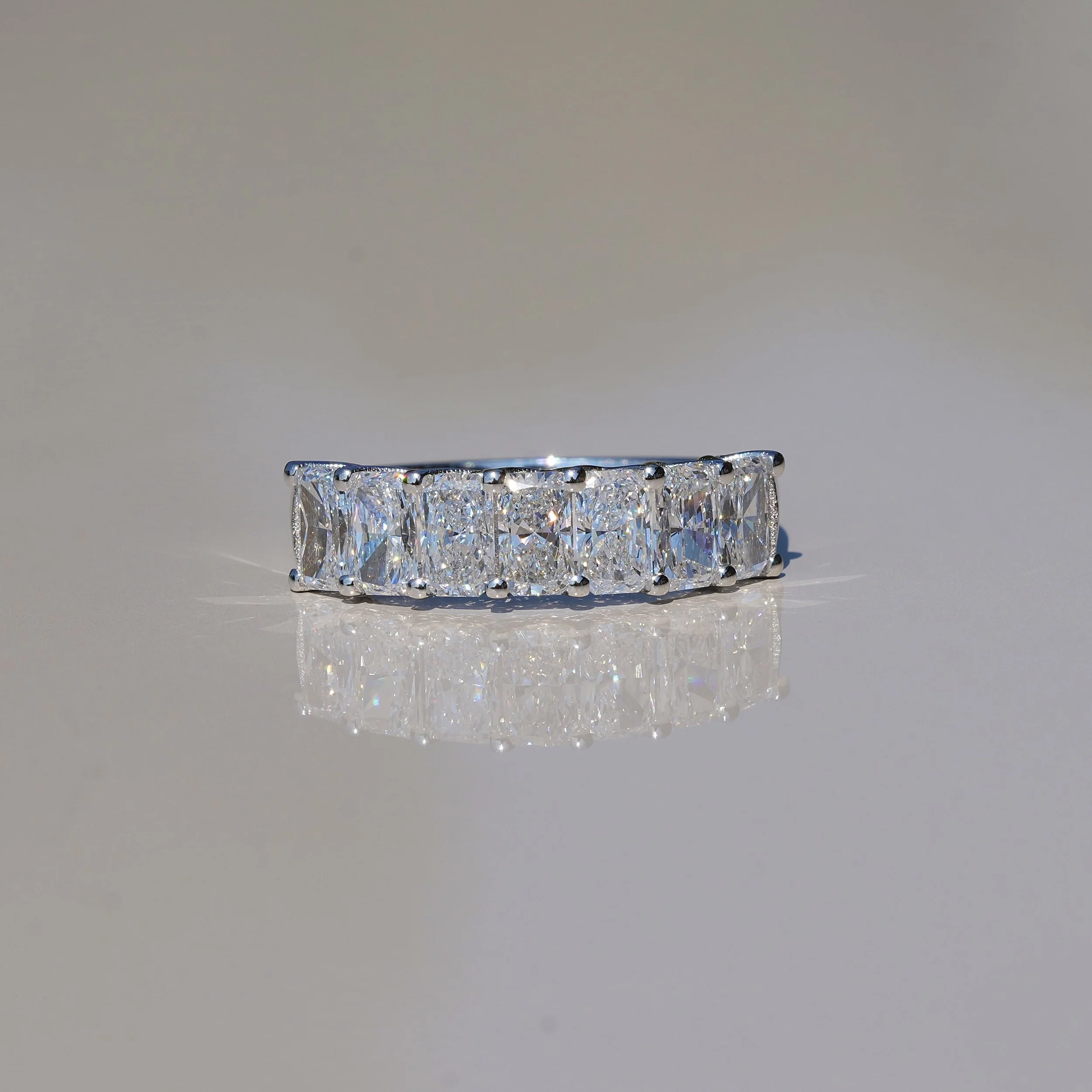 Half Eternity Wedding Ring with Radiant Cut Diamonds in 18ct White Gold, Total Carat Weight 1.83ct – Front View | Eighty8Diamonds