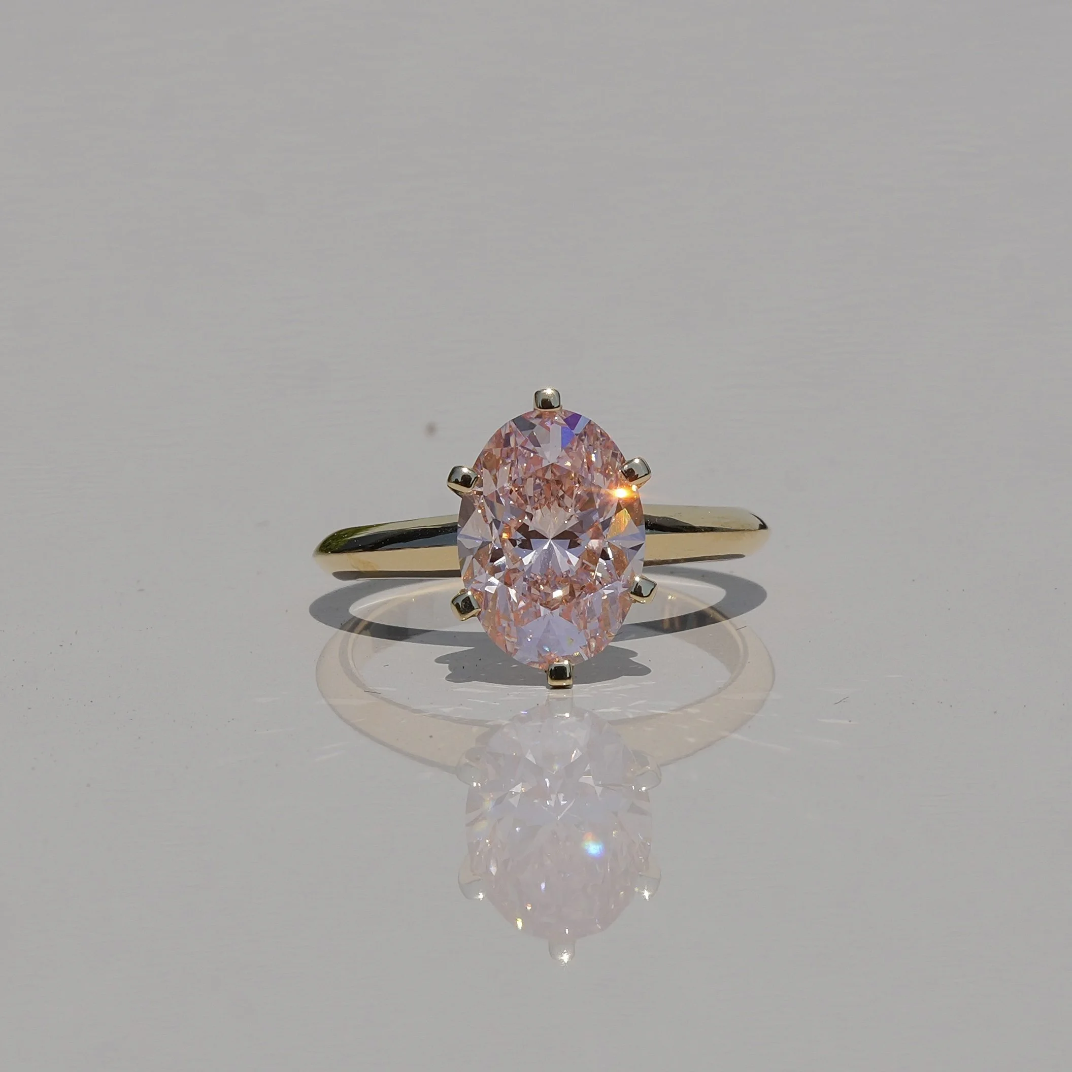 3.00ct Oval Cut  Pink Diamond Solitaire Ring  Flower Setting | 18ct Yellow Gold
