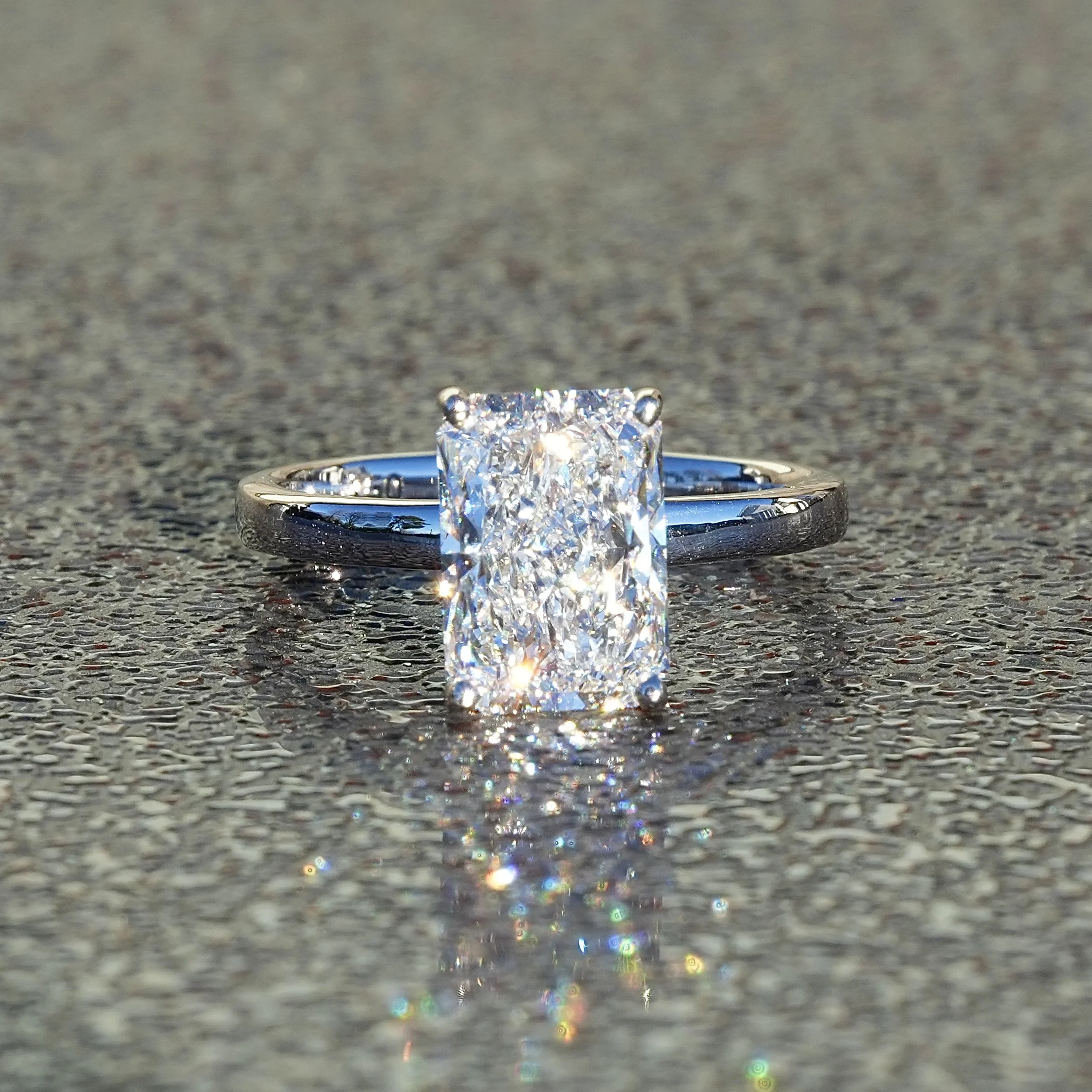 3ct Radiant Cut Diamond Solitaire Engagement Ring in 18ct White Gold – Box View | Eighty8Diamonds