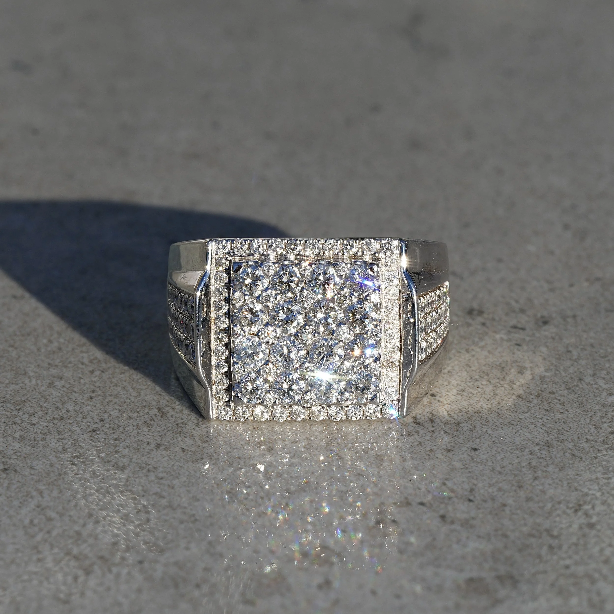 Men's White Gold Diamond Ring in 18ct White Gold with 2.70ct Natural Diamonds – Front View | Eighty8Diamonds