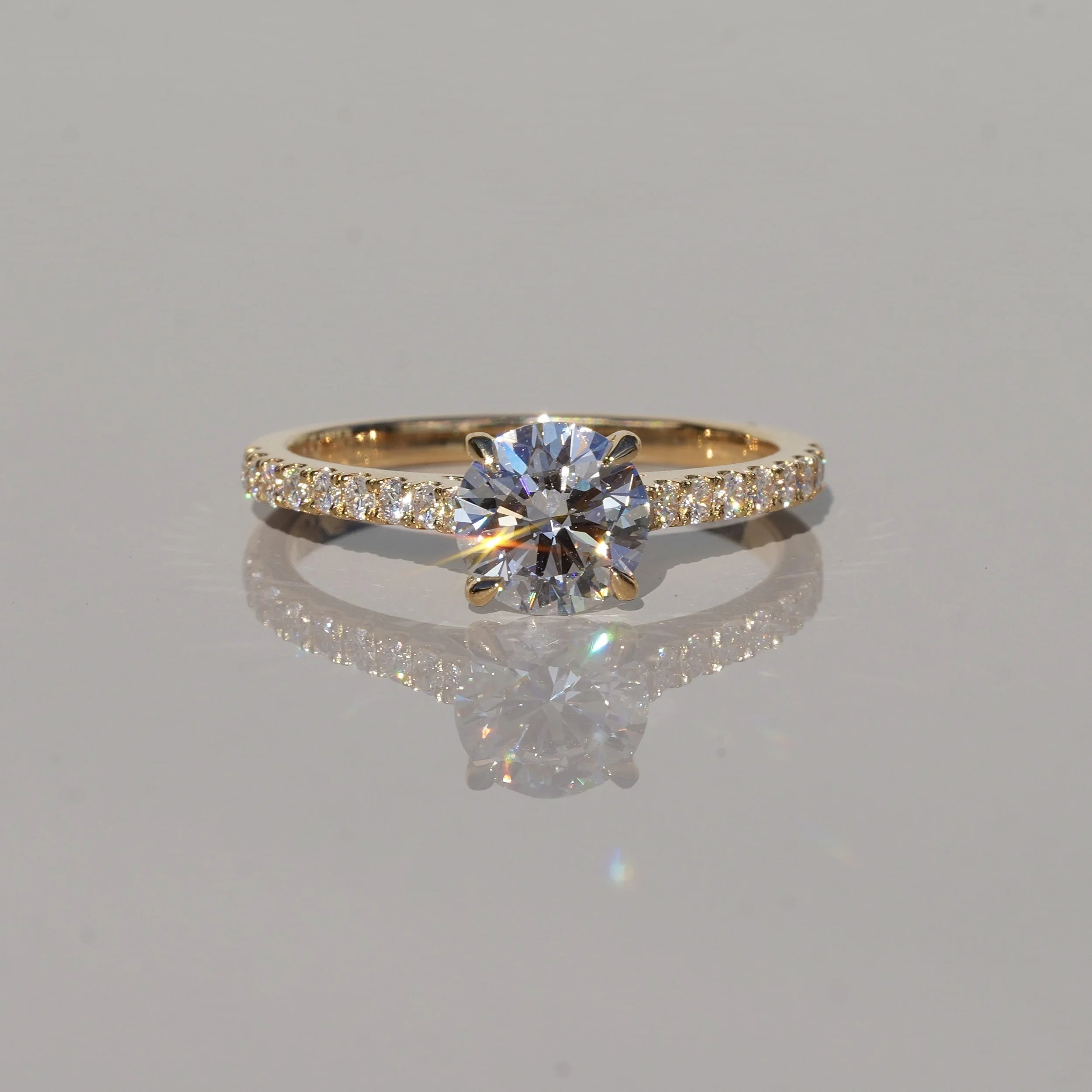 1ct Round Brilliant Cut Diamond Engagement Ring with Diamond Band in 18ct Yellow Gold –Back View | Eighty8Diamonds