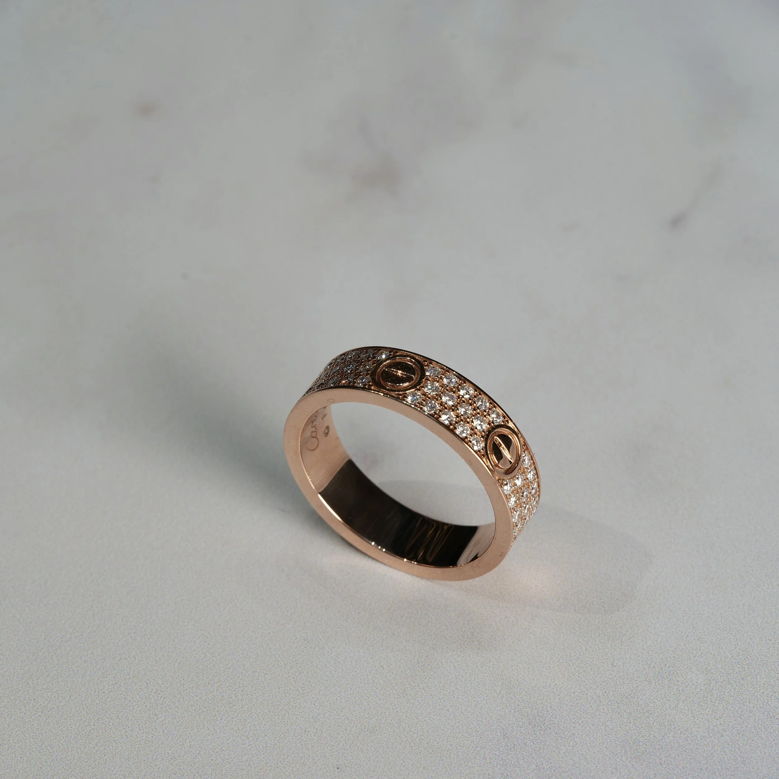 Women's Love Design Pave Classic Model Ring in 18ct Rose Gold with 0.70ct Lab Grown Diamonds – Angeled View | Eighty8Diamonds