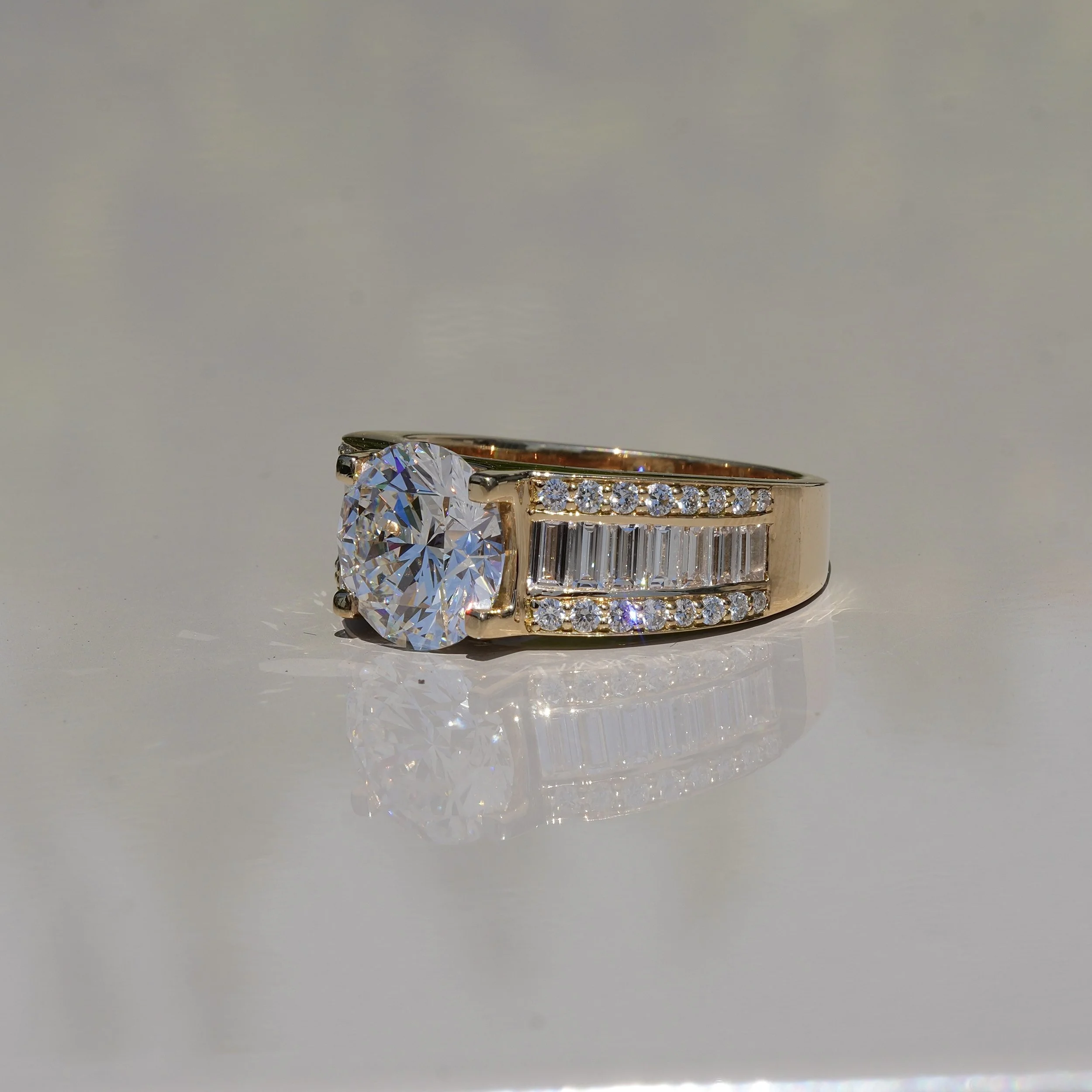 Men's Diamond Ring with Baguette and Pave Shoulders 18ct Yellow Gold with 6.8ct Diamond, IGI Certified –Back View | Eighty8Diamonds