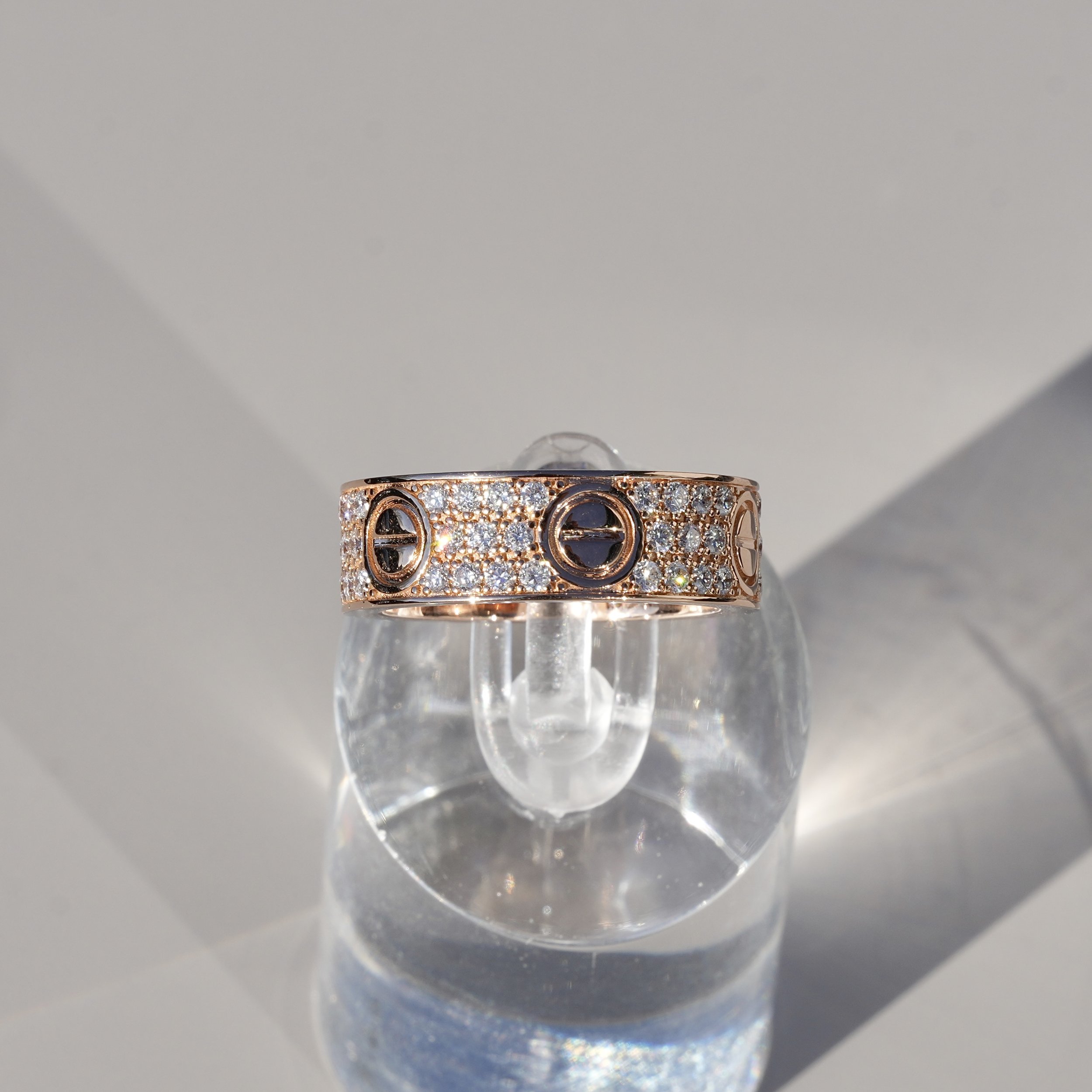 Love Design Pave Diamond Ring in 18ct Rose Gold with 0.90ct Lab Grown Diamonds – Angeled View | Eighty8Diamonds