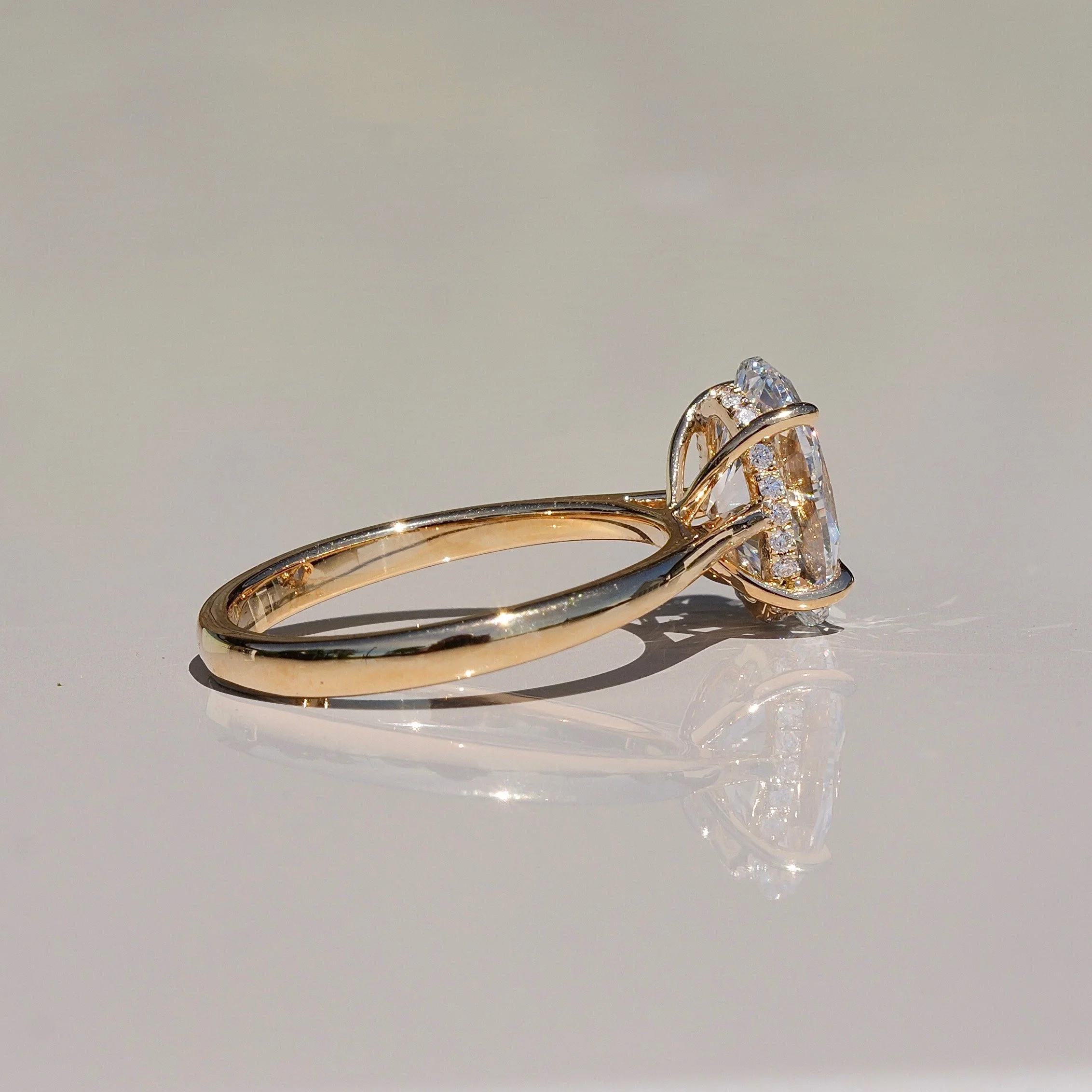 2ct Oval Cut Diamond Engagement Ring With Hidden Halo in 18ct Yellow Gold - Back View |