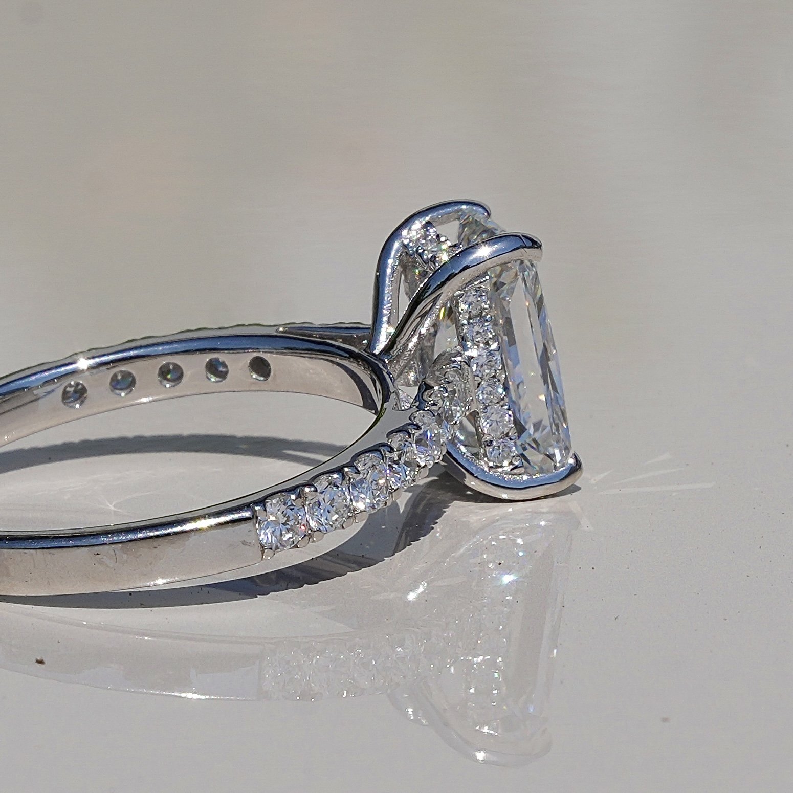 2ct Oval Cut Diamond Engagement Ring with Diamond Band in 18ct White Gold –Back View | Eighty8Diamonds