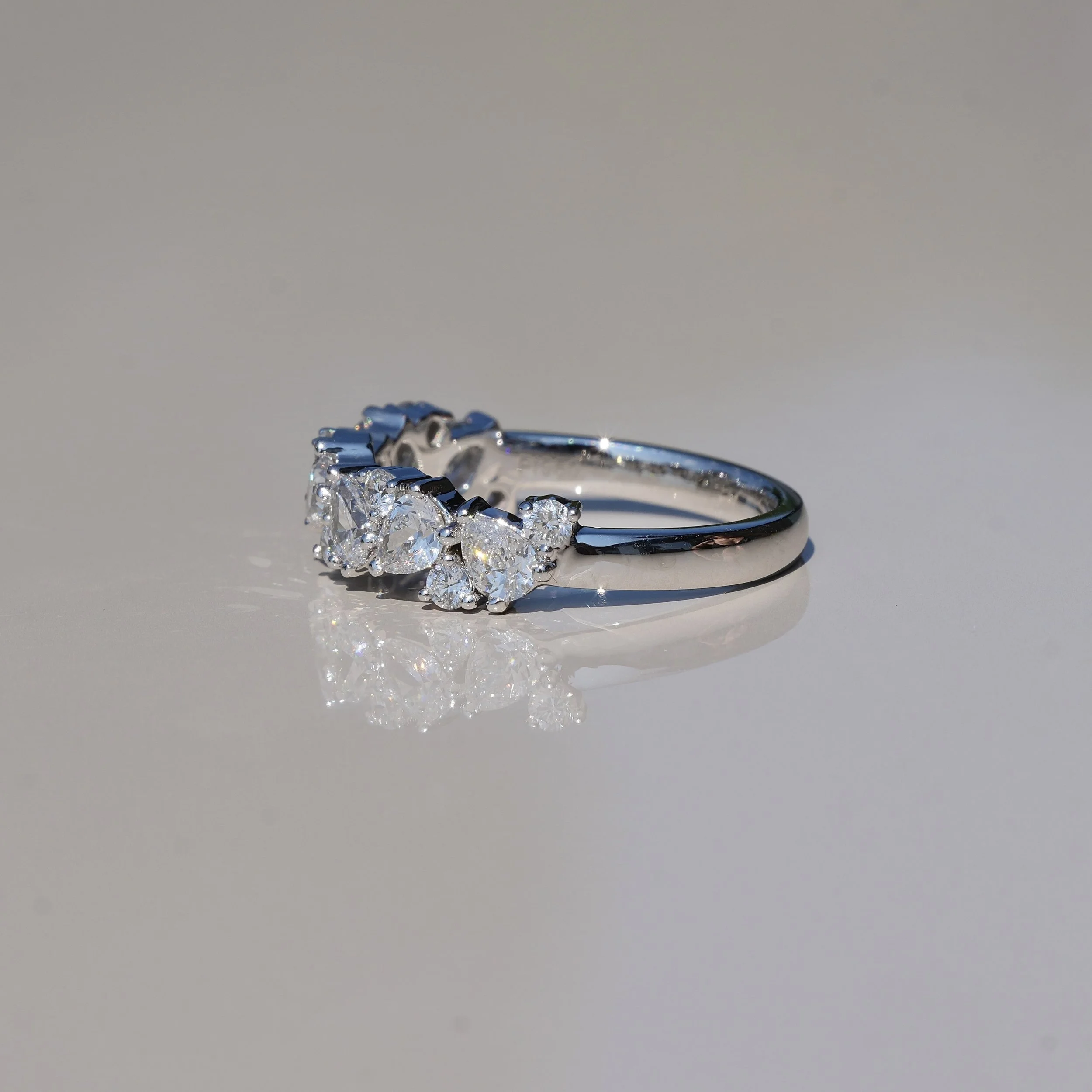 Half Eternity Wedding Ring with Pear and Round Cut Diamonds in Platinum, Total Carat Weight 1.45ct – Back View | Eighty8Diamonds
