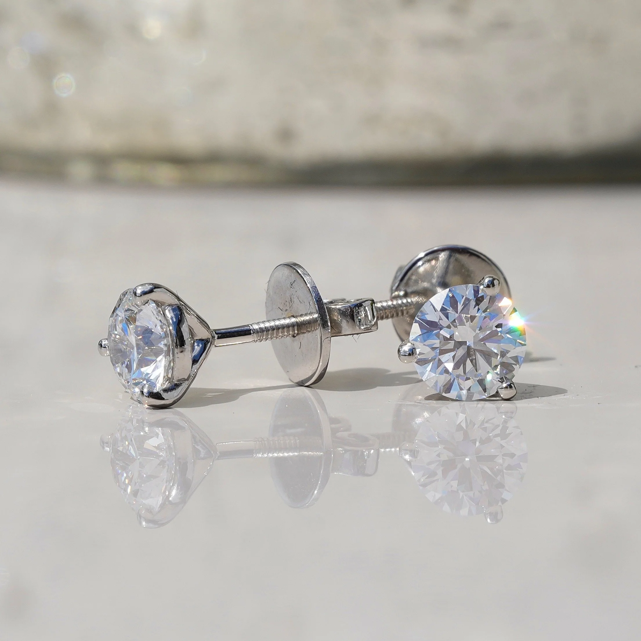 Men’s Diamond Ear Stud 0.70ct Martini Setting in Platinum, IGI Certified –Front View | Eighty8Diamonds